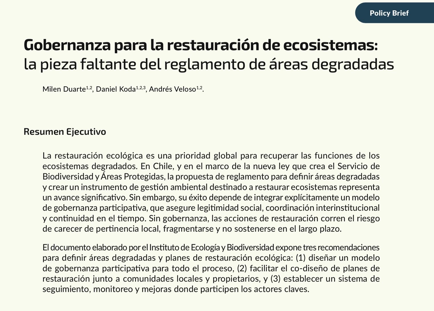 Policy brief restauracion